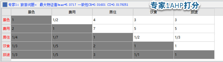 ahp层次分析法专家1打分表