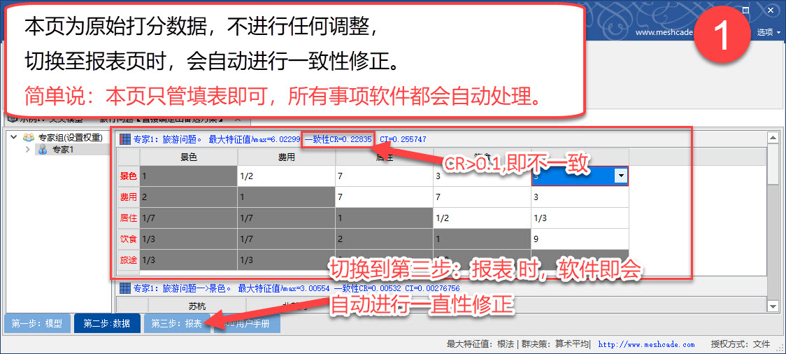 AHP层次法矩阵一致性的自动修正