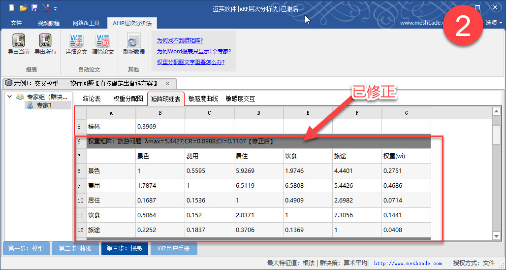 AHP层次法矩阵一致性的自动修正